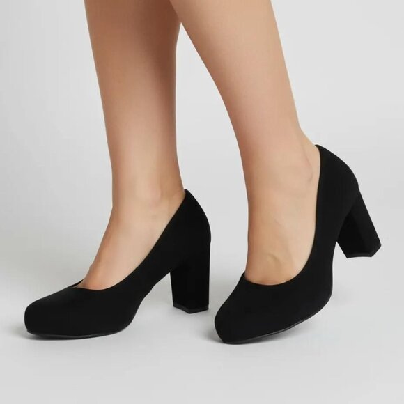 Xappeal Shoes - Xappeal Women's Black Faux Suede Style 131051 Olive Block Heels Pumps Size 7M